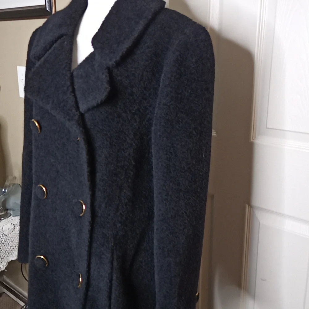 Vintage Full-Length w/Lapel & Faux Fur Look Double Breasted Gold Button … - Picture 5 of 13